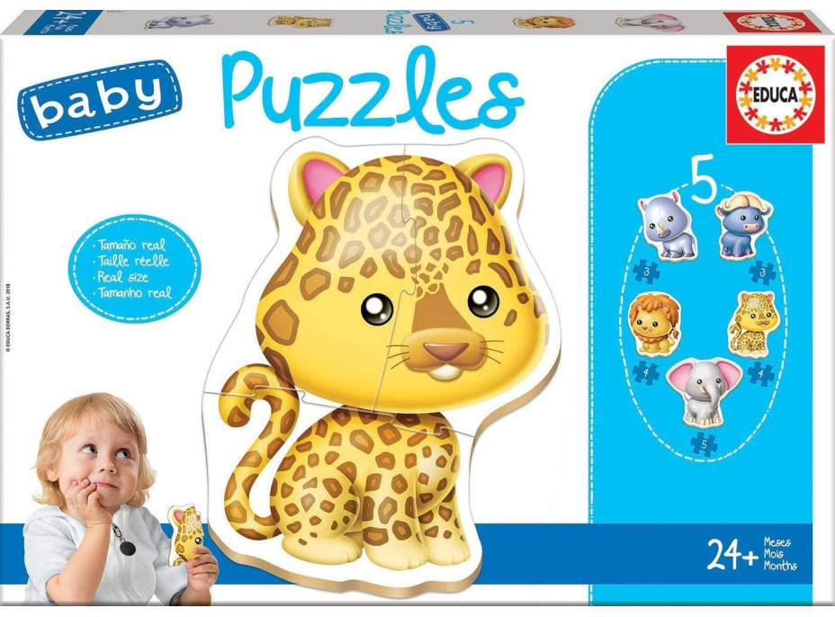 EDUCA Baby puzzle Divoká zvířátka 5v1 (3-5 dílků)