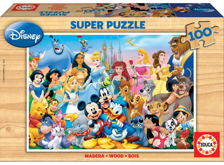 EDUCA Dřevěné puzzle Báječný svět Disney 100 dílků