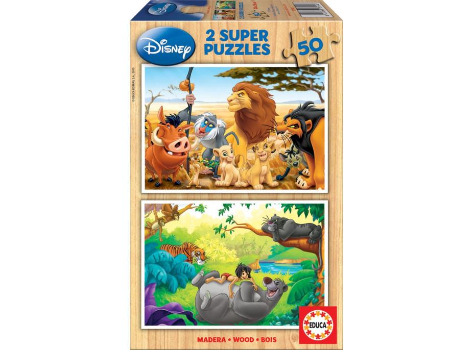 EDUCA Dřevěné puzzle Disney Zvířecí kamarádi 2x50 dílků