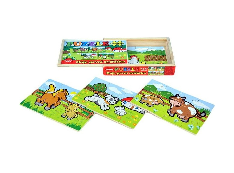 TEDDIES Dřevěné puzzle Moje první zvířátka 4x12 dílků