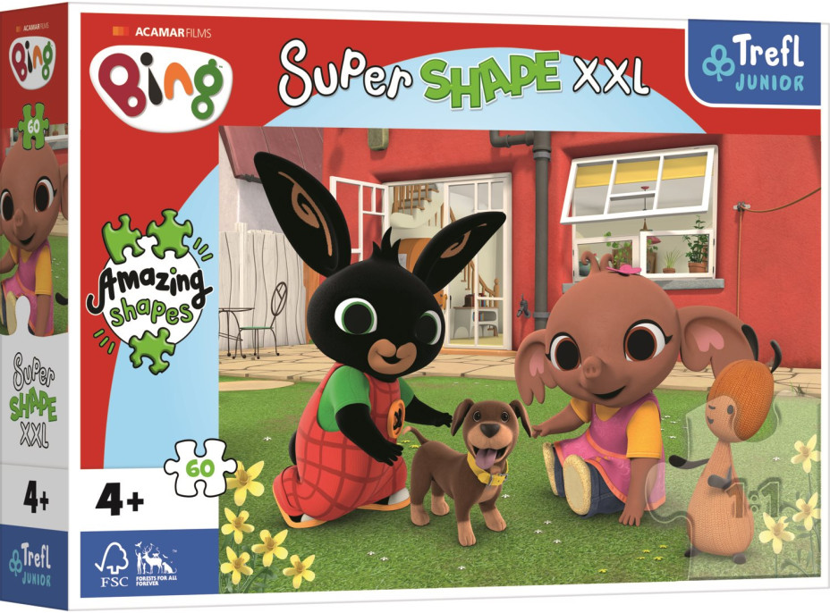 TREFL Puzzle Super Shape XXL Králíček Bing: Hra s pejskem 60 dílků