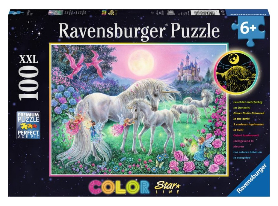 RAVENSBURGER Svítící puzzle Jednorožci za úplňku XXL 100 dílků
