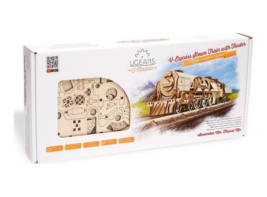 UGEARS 3D puzzle Lokomotiva V-Express s vagónem 538 dílků