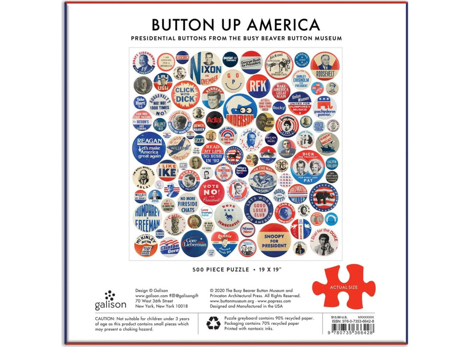 GALISON Čtvercové puzzle Americké volební odznáčky 500 dílků