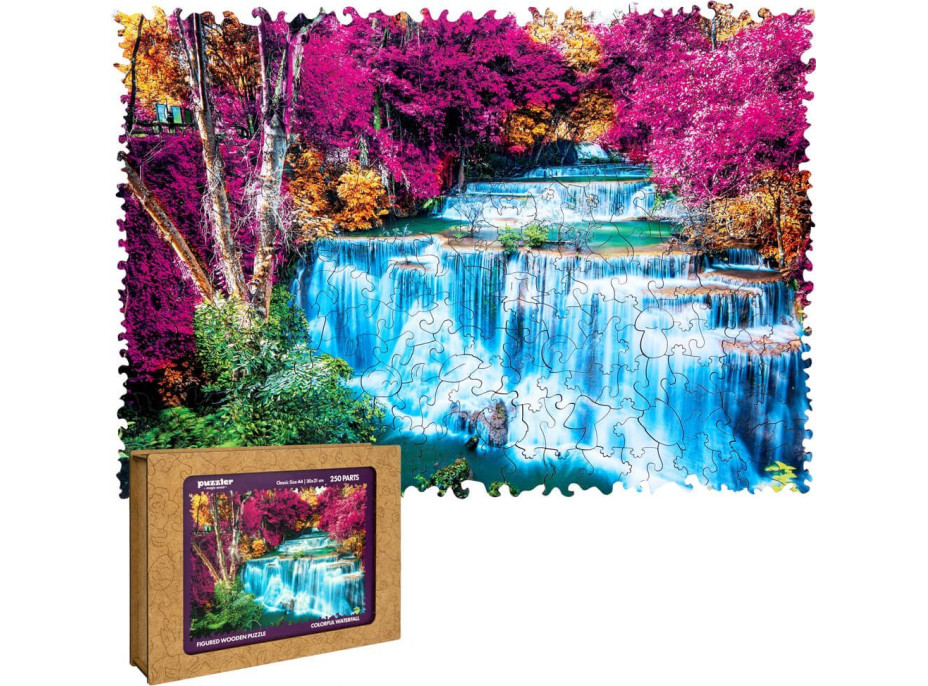 PUZZLER Dřevěné puzzle Barevný vodopád, Thajsko 250 dílků