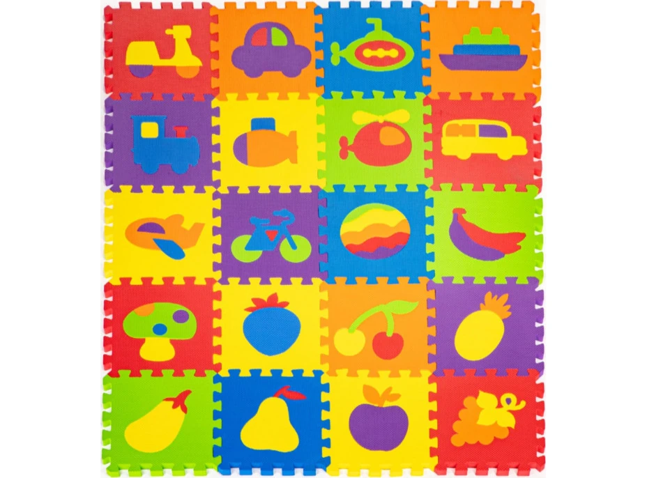 ECOTOYS Pěnové puzzle Ovoce a doprava (29x29)