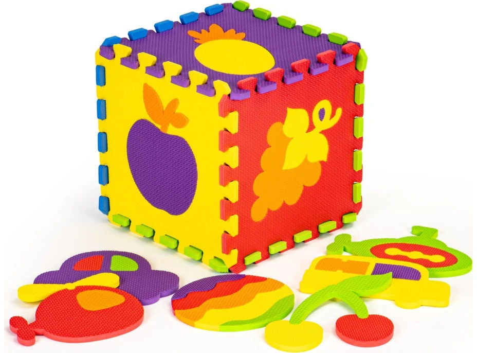 ECOTOYS Pěnové puzzle Ovoce a doprava (29x29)