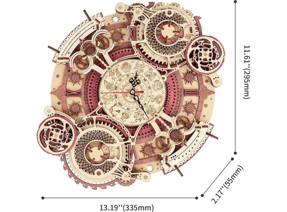 ROBOTIME Rokr 3D dřevěné puzzle Nástěnné hodiny Zodiac 168 dílků