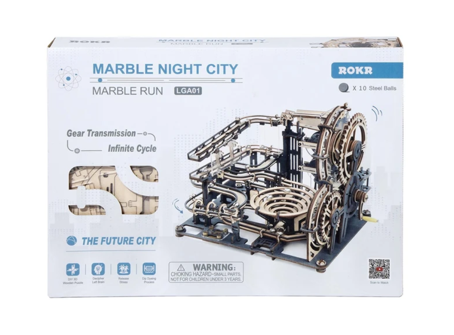 ROBOTIME Rokr 3D dřevěné puzzle Kuličková dráha: Noční město 294 dílků