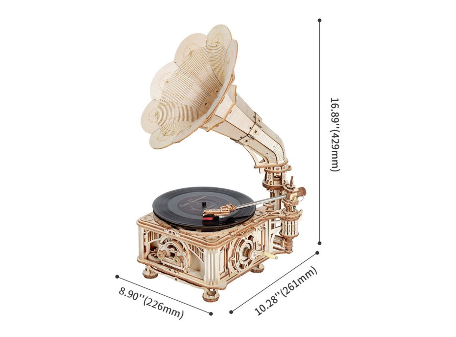 ROBOTIME Rokr 3D dřevěné puzzle Klasický gramofon 424 dílků