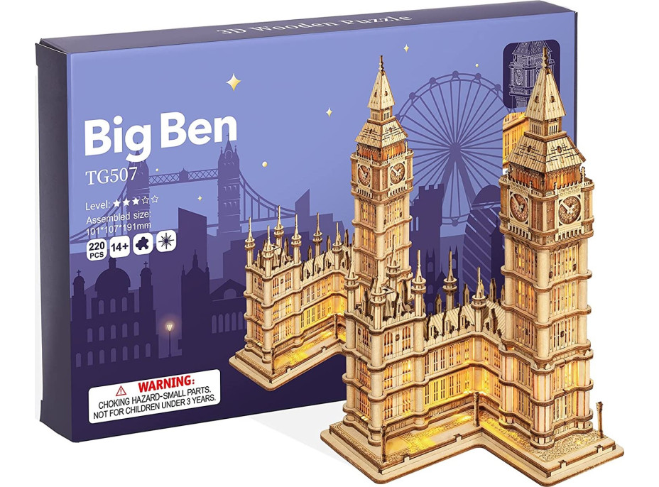 ROBOTIME Rolife Svítící 3D dřevěné puzzle Big Ben 220 dílků