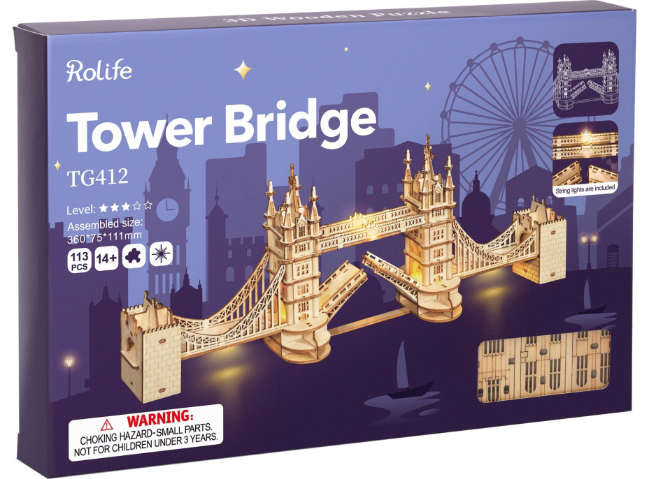 ROBOTIME Rolife Svítící 3D dřevěné puzzle Tower Bridge 113 dílků