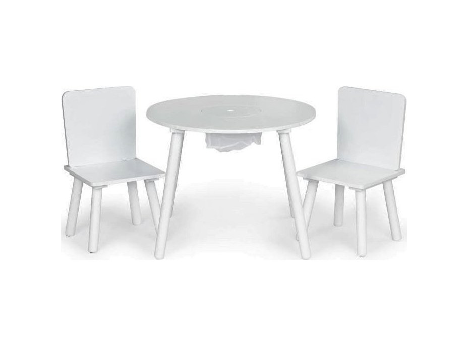 ECOTOYS Dětský kulatý dřevěný stůl se dvěma židličkami bílý ECOTOYS Dětský kulatý dřevěný stůl se dvěma židličkami bílý