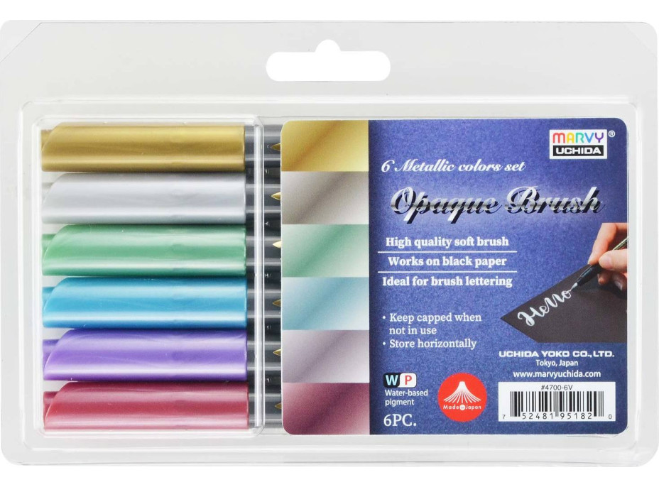 MARVY OPAQUE BRUSH - 6 metalických popisovačů se štětečkem