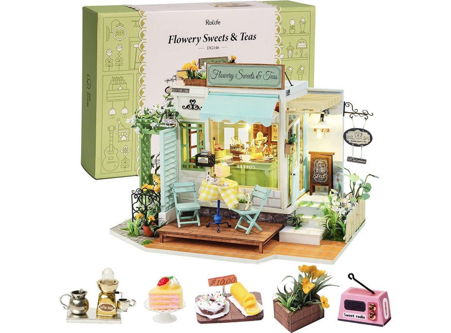 ROBOTIME Rolife DYI House: Kavárna Flowery Sweets & Teas s LED osvětlením