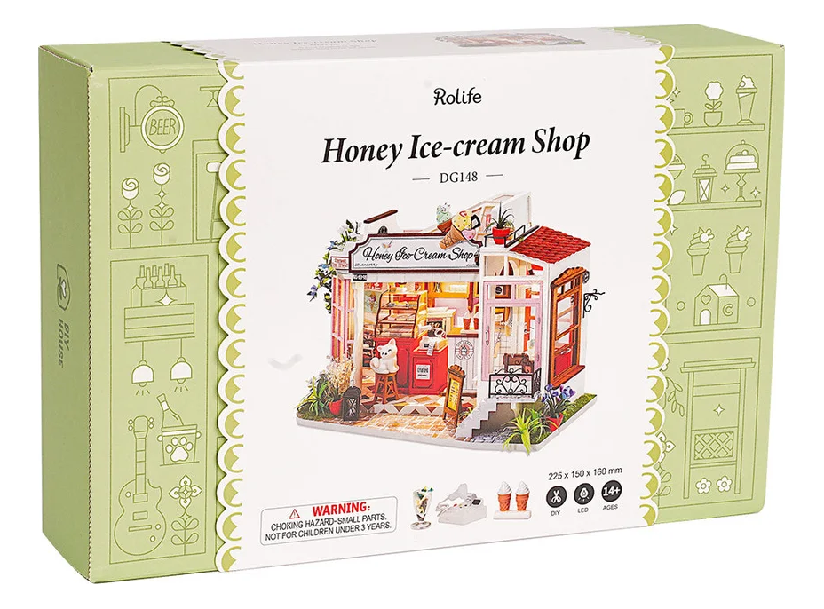 ROBOTIME Rolife DYI House: Obchod s medovou zmrzlinou s LED osvětlením