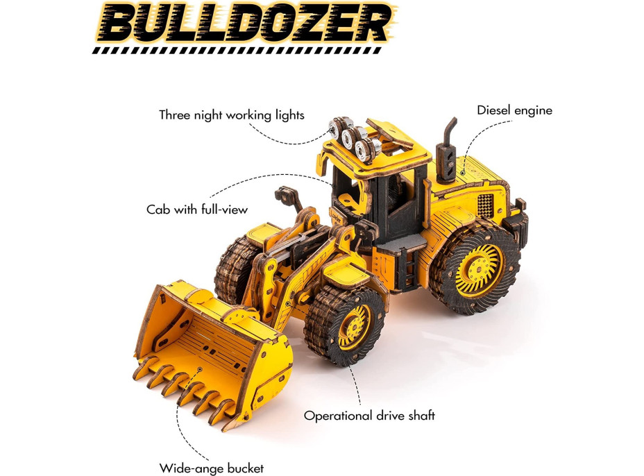ROBOTIME Rokr 3D dřevěné puzzle Buldozer 211 dílků