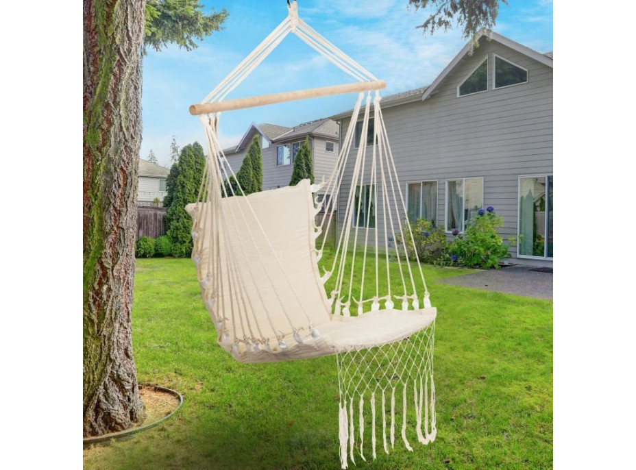 MODERN HOME Závěsné houpací křeslo Hamak Macramé Bílé