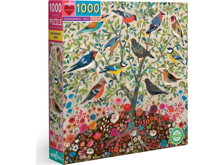 EEBOO Čtvercové puzzle Strom zpěvných ptáků 1000 dílků