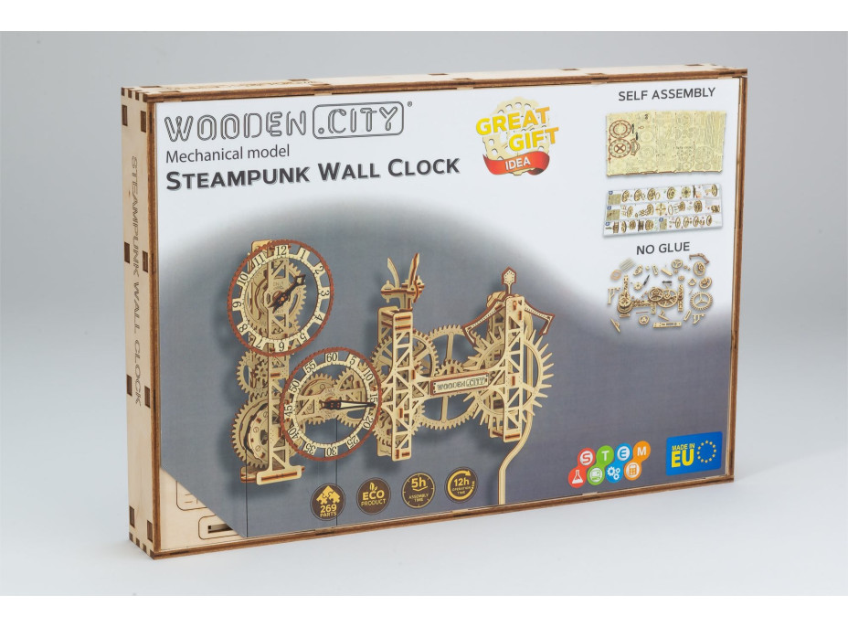 WOODEN CITY 3D puzzle Steampunk nástěnné hodiny 269 dílů