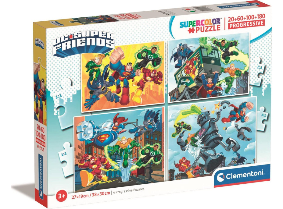 CLEMENTONI Puzzle DC Super Friends 4v1 (20+60+100+180 dílků)