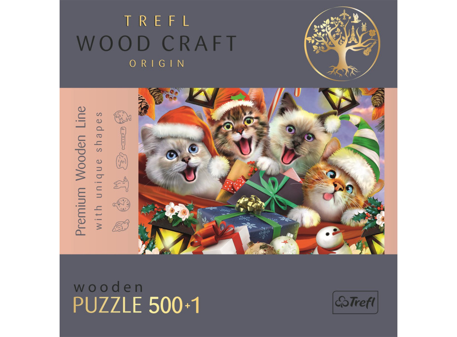 TREFL Wood Craft Origin puzzle Vánoční kočky 501 dílků