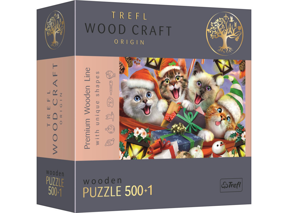 TREFL Wood Craft Origin puzzle Vánoční kočky 501 dílků