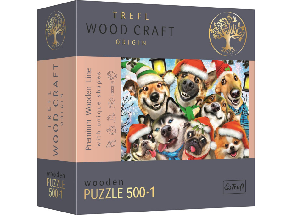 TREFL Wood Craft Origin puzzle Vánoční psi 501 dílků