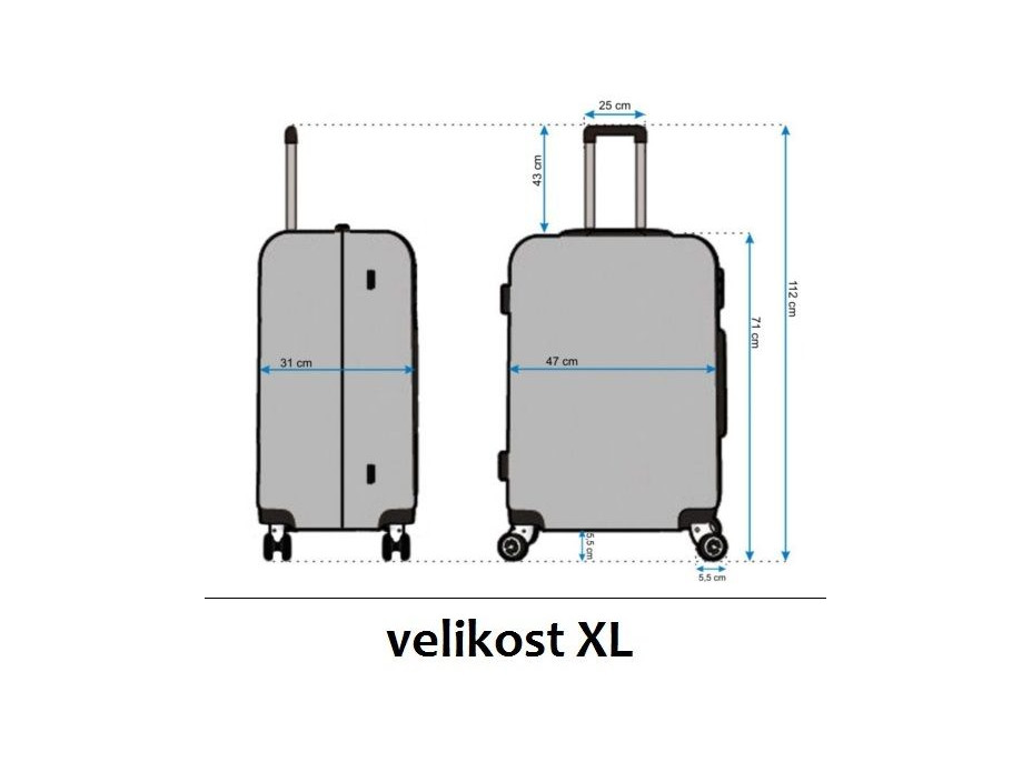 Moderní cestovní kufry - rozměry vel.XL