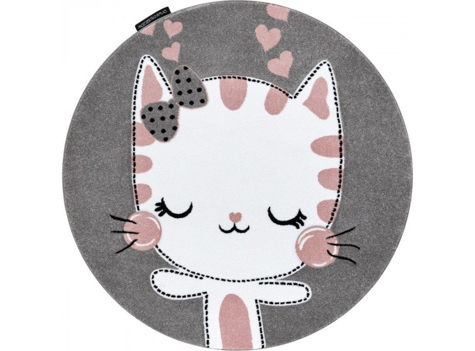 Dětský kusový koberec Petit Kitty cat grey kruh