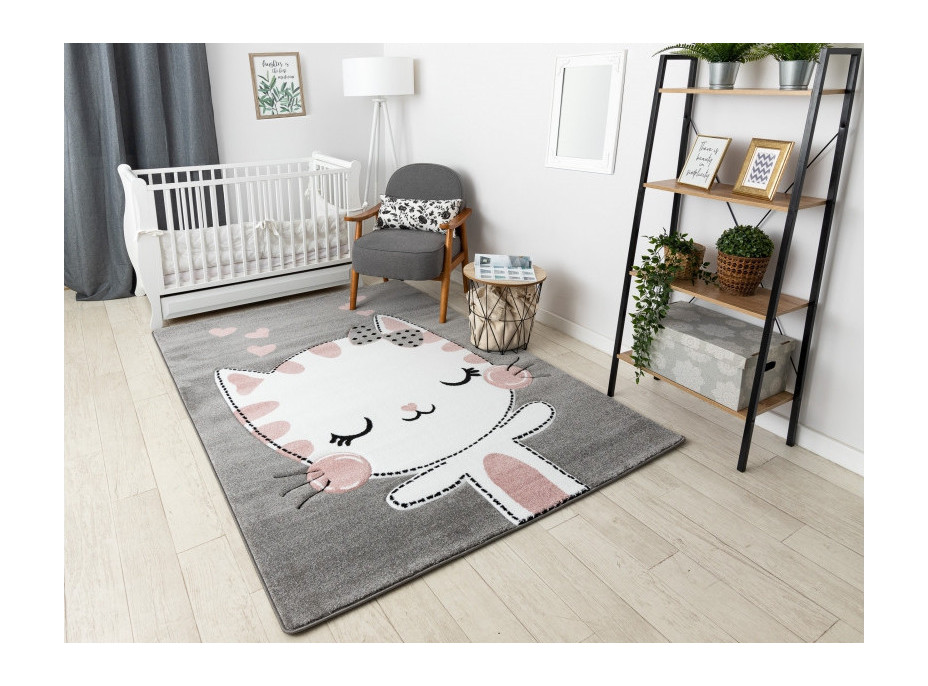 Dětský kusový koberec Petit Kitty cat grey