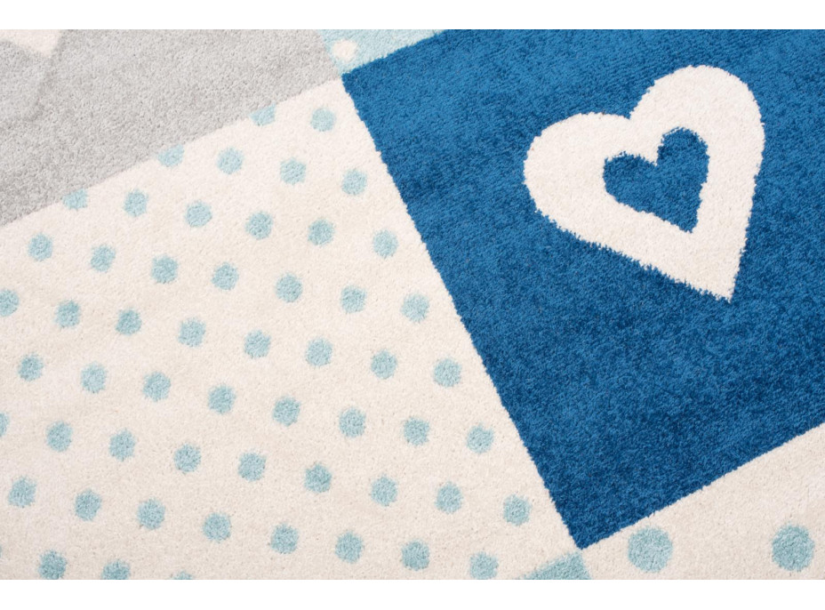 Kusový koberec AZUR srdíčka a hvězdičky - šedý/tyrkysový/modrý