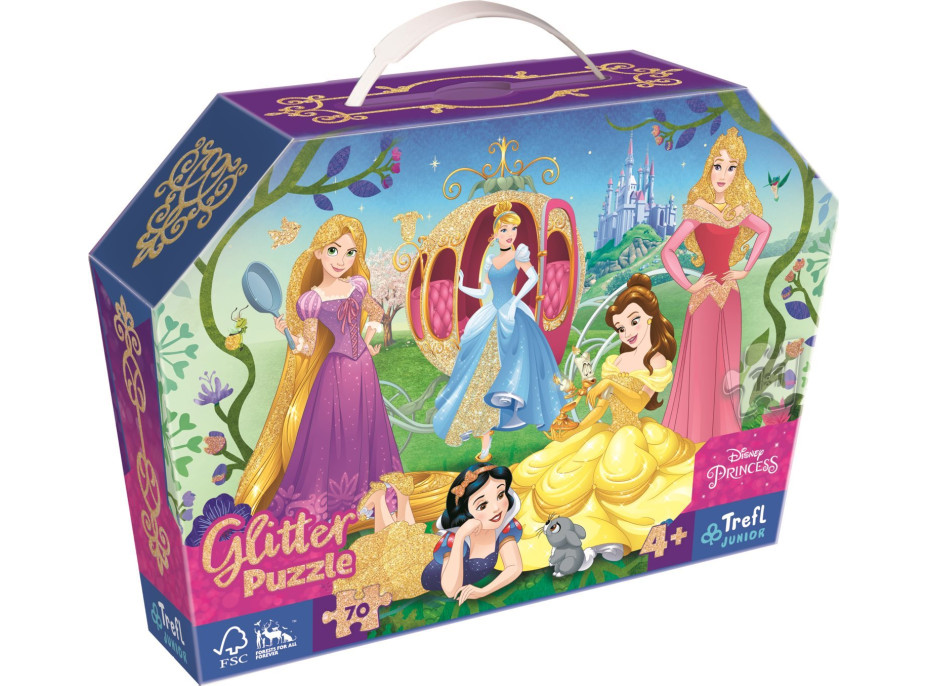TREFL Třpytivé Glitter puzzle v kufříku Disney: Šťastné princezny 70 dílků