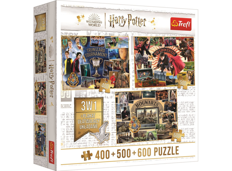 TREFL Puzzle Harry Potter: Turnaj tří kouzelníků, Famfrpál a Bradavice 400 + 500 + 600 dílků