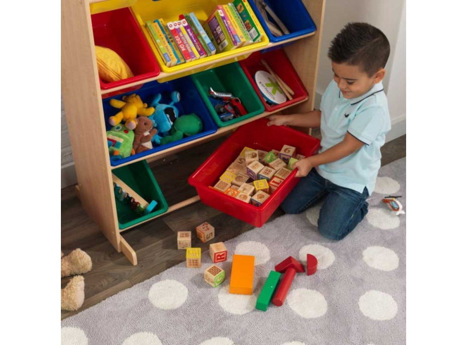 KIDKRAFT Úložná police přírodní s 12 barevnými boxy