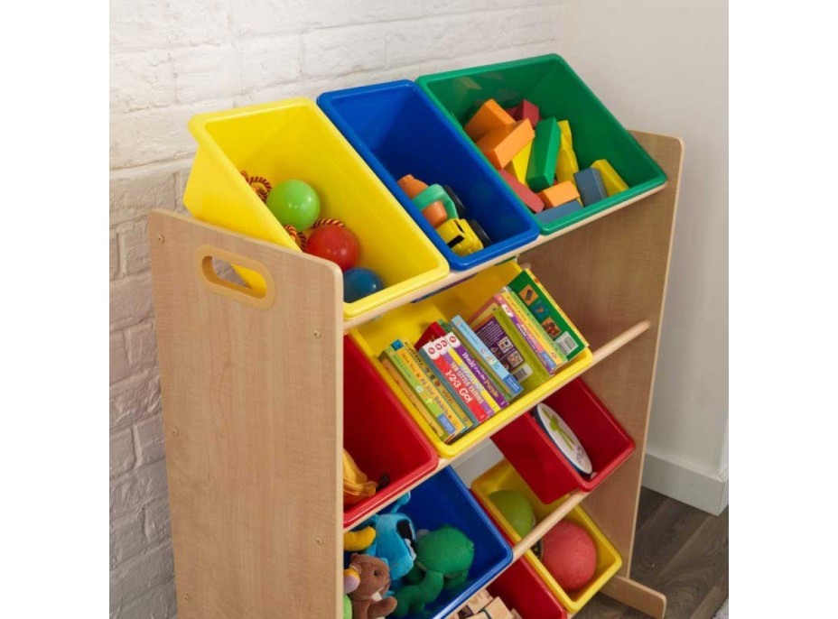 KIDKRAFT Úložná police přírodní s 12 barevnými boxy