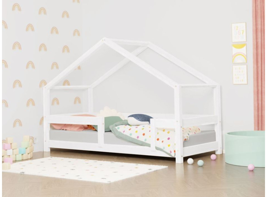 Dětská domečková postel z masivu 200x90 cm LUCKY s pevnými bočnicemi