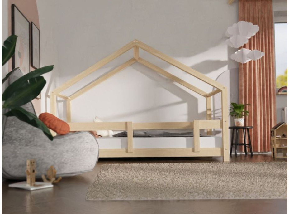 Dětská domečková postel z masivu 180x90 cm LUCKY s pevnými bočnicemi