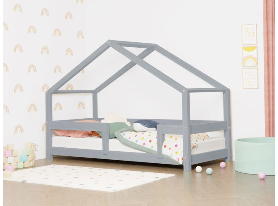 Dětská domečková postel z masivu 160x80 cm LUCKY s pevnými bočnicemi