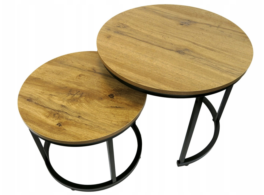 Konferenční stolek DUO ROUND - dub přírodní/černý