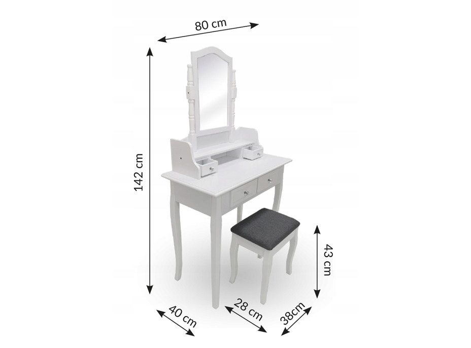 Toaletní stolek QUEEN TL2102 s taburetem - bílý
