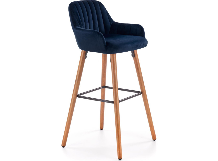 Barová židle GABRIEL - tmavě modrá/ořech