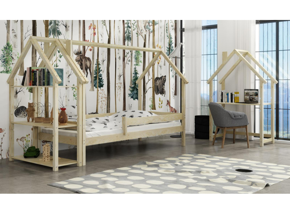 Dětská domečková postel z masivu borovice LUCKY HOUSE - 200x90 cm - přírodní