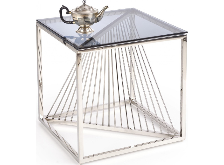Konferenční stolek INFINE čtverec - tmavé sklo, stříbrný