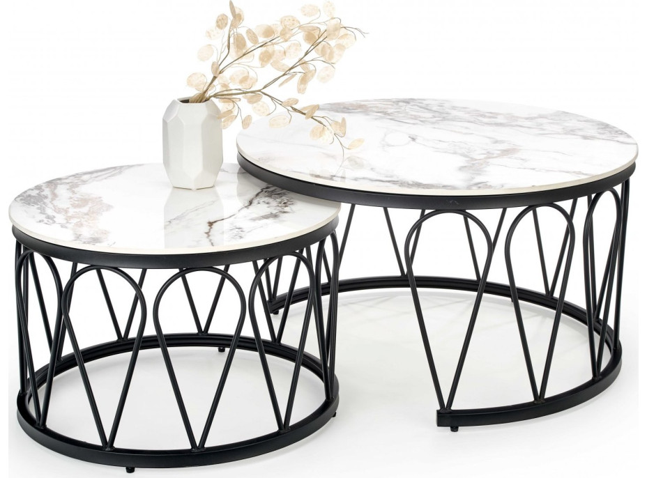 Konferenční stolek FAROSA - bílý mramor / černý