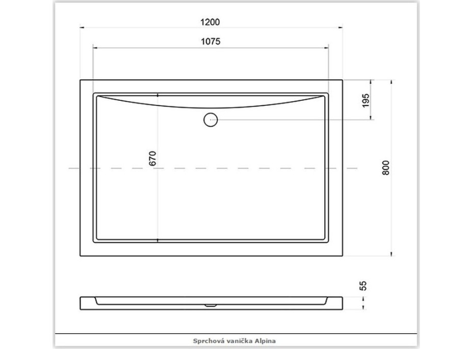 Obdélníková sprchová vanička ALPINA