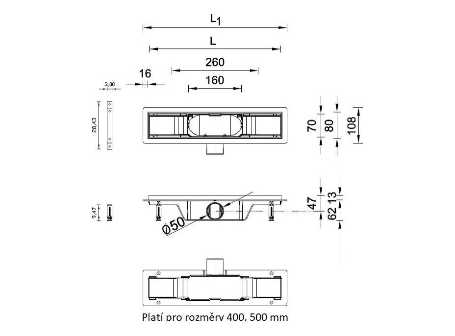 Odtokový žlab STANDARDline MEDIUM